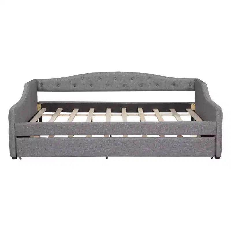 Divano letto moderno imbottito in lino con letto estraibile