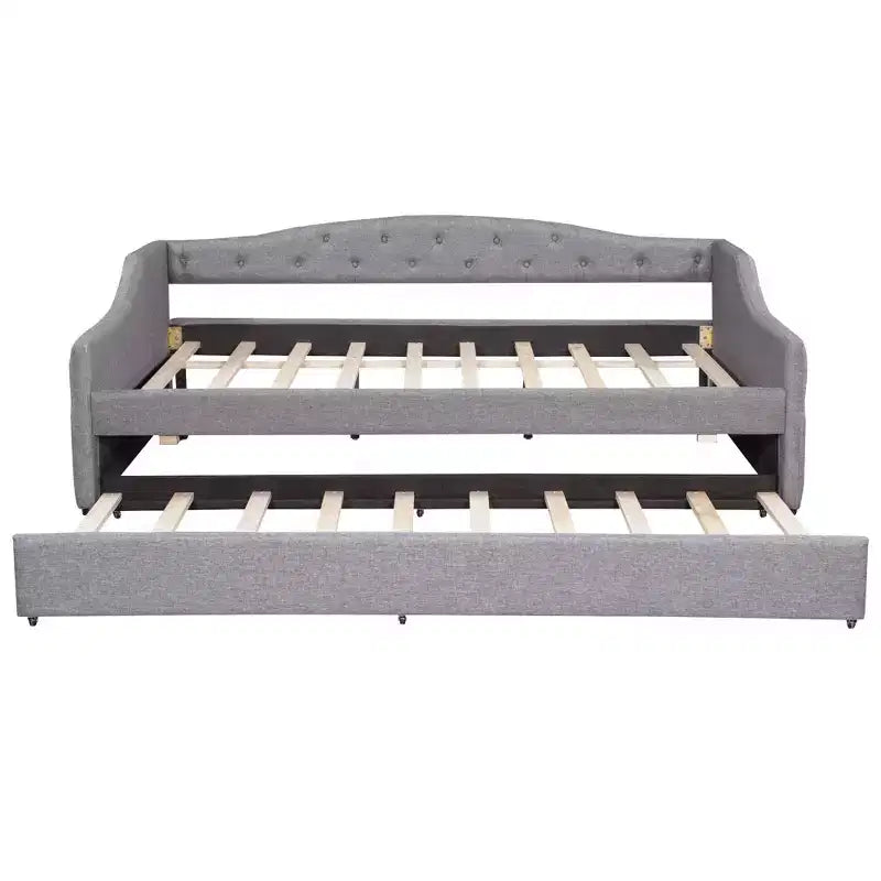Divano letto moderno imbottito in lino con letto estraibile