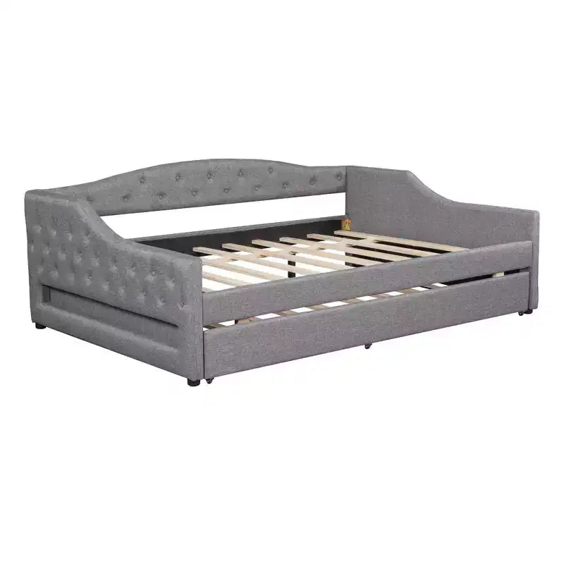 Divano letto moderno imbottito in lino con letto estraibile