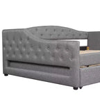 Divano letto moderno imbottito in lino con letto estraibile