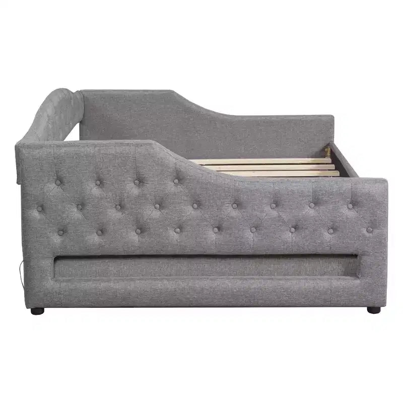Divano letto moderno imbottito in lino con letto estraibile