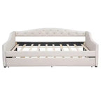 Divano letto moderno imbottito in lino con letto estraibile