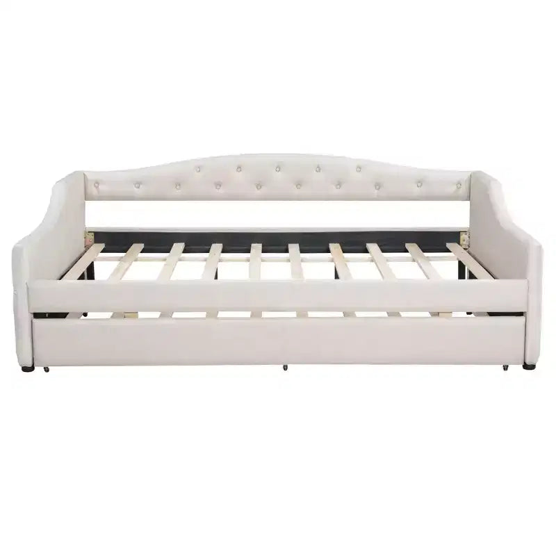 Divano letto moderno imbottito in lino con letto estraibile