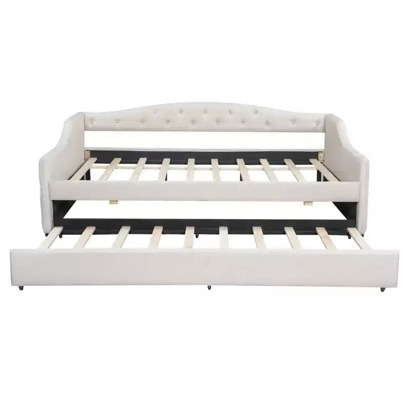 Divano letto moderno imbottito in lino con letto estraibile