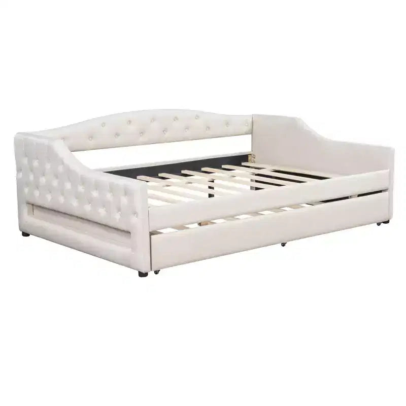 Divano letto moderno imbottito in lino con letto estraibile