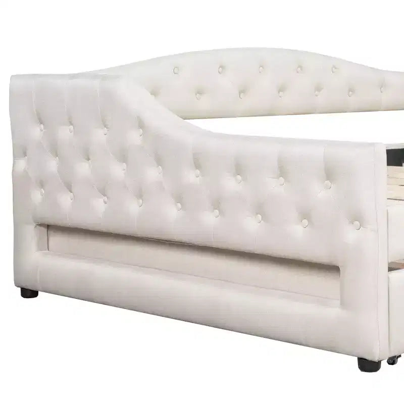 Divano letto moderno imbottito in lino con letto estraibile
