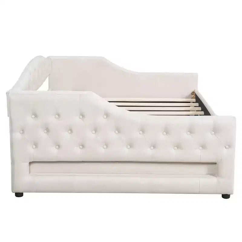 Divano letto moderno imbottito in lino con letto estraibile