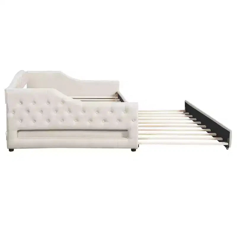 Divano letto moderno imbottito in lino con letto estraibile