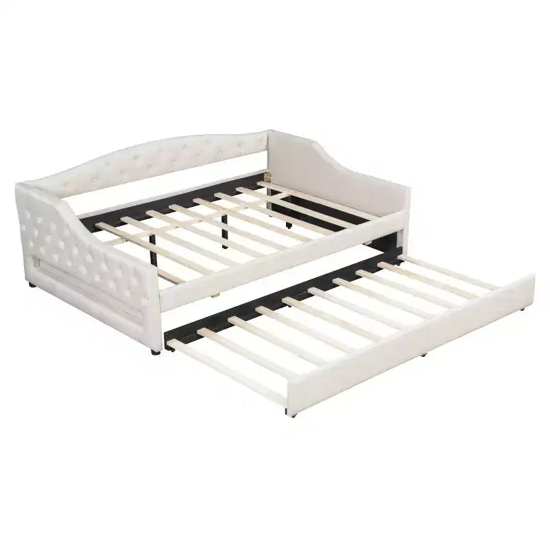 Divano letto moderno imbottito in lino con letto estraibile