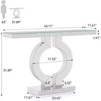 Consolle da 43 pollici a specchio con base a O, tavolo da ingresso in vetro e divano per soggiorno, corridoio, finitura a specchio
