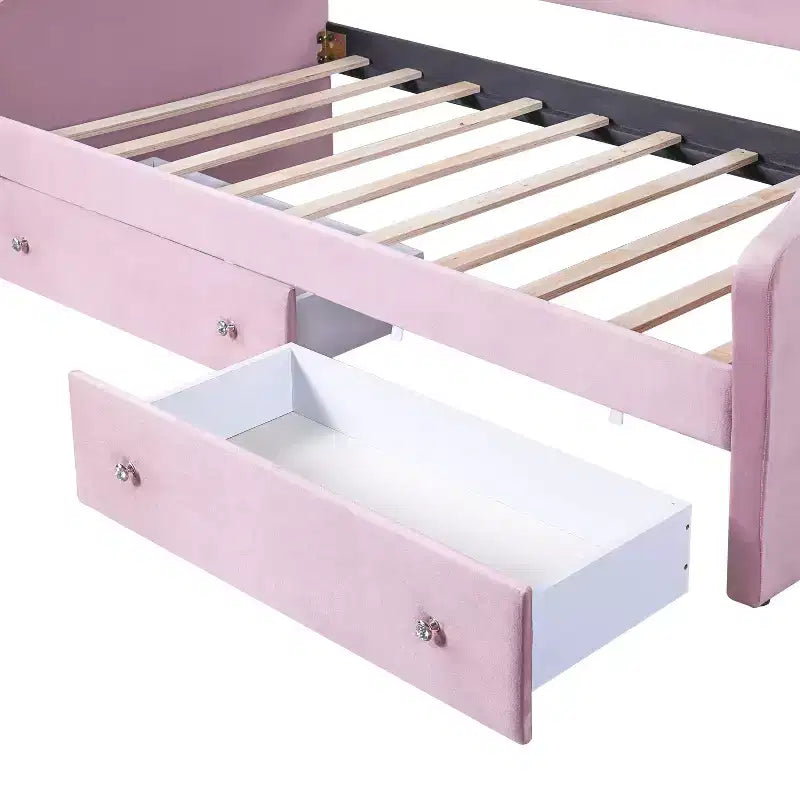 Divano Letto Rivestito in Velluto con 2 Cassetti