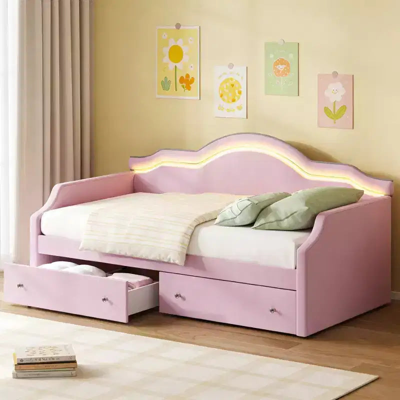 Divano Letto Rivestito in Velluto con 2 Cassetti