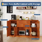 Credenza da 147 cm, mobiletto a buffet scanalato con 2 cassetti, mobile TV in legno, credenza decorativa per soggiorno, cucina, noce