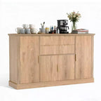 Credenza da 147 cm, mobiletto a buffet scanalato con 2 cassetti, mobile TV in legno, credenza decorativa per soggiorno, cucina, noce