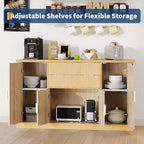 Credenza da 147 cm, mobiletto a buffet scanalato con 2 cassetti, mobile TV in legno, credenza decorativa per soggiorno, cucina, noce