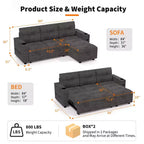 Divano letto angolare a L da 84 pollici con letto estraibile, chaise longue contenitore reversibile e portabicchieri per il soggiorno