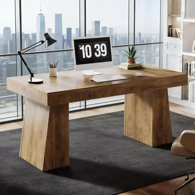 Scrivania direzionale, scrivania per computer moderna in legno con postazione di lavoro