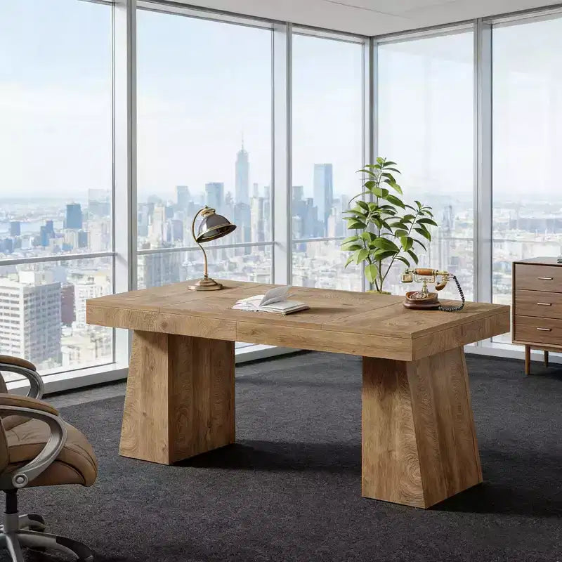 Scrivania direzionale, scrivania per computer moderna in legno con postazione di lavoro