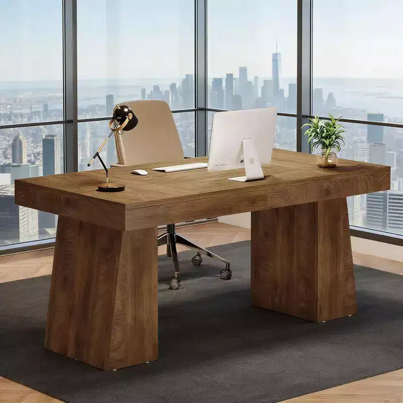 Scrivania direzionale, scrivania per computer moderna in legno con postazione di lavoro