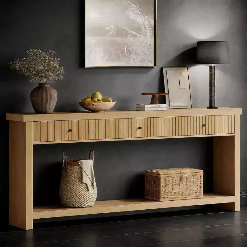 Console Table, Long Wooden Sofa Table with 3 Drawers