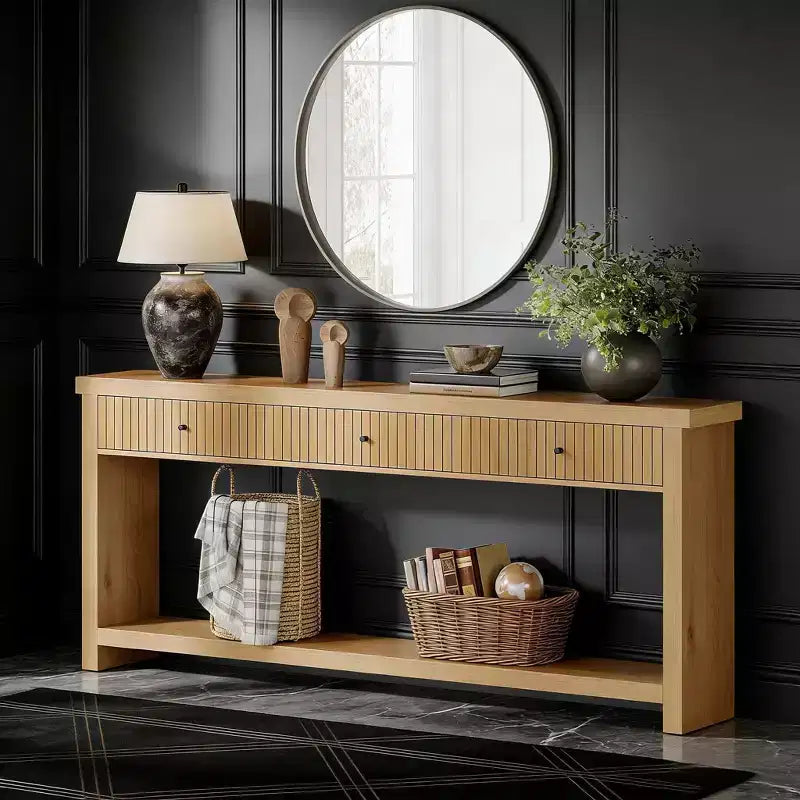 Console Table, Long Wooden Sofa Table with 3 Drawers