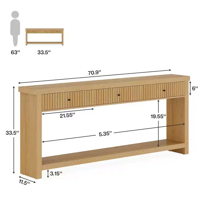 Console Table, Long Wooden Sofa Table with 3 Drawers