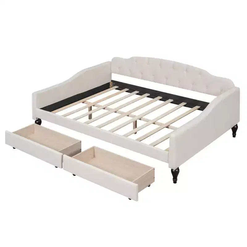 Divano Letto Imbottito Capitonnè Full Size con Due Cassetti, Facile da Montare