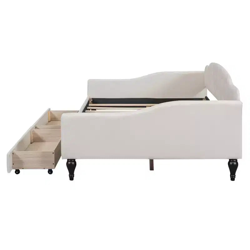 Divano Letto Imbottito Capitonnè Full Size con Due Cassetti, Facile da Montare