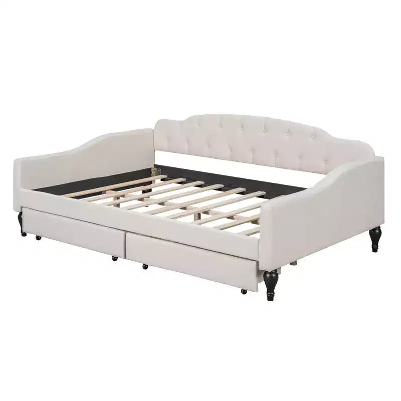 Divano Letto Imbottito Capitonnè Full Size con Due Cassetti, Facile da Montare