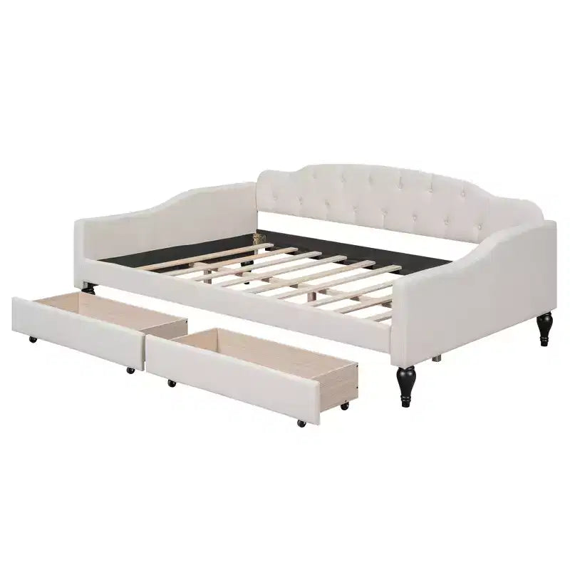Divano Letto Imbottito Capitonnè Full Size con Due Cassetti, Facile da Montare