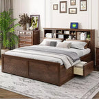 Letto a piattaforma King Size in legno con testiera multi-contenitore, USB e cassetti, facile da montare