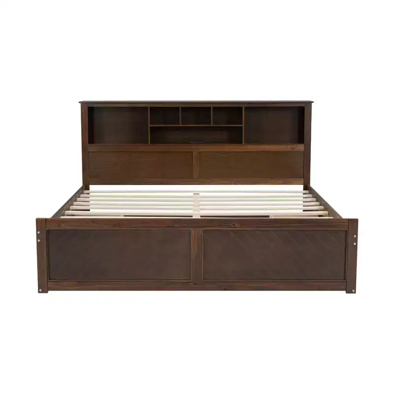 Letto a piattaforma King Size in legno con testiera multi-contenitore, USB e cassetti, facile da montare