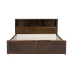 Letto a piattaforma King Size in legno con testiera multi-contenitore, USB e cassetti, facile da montare