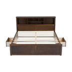 Letto a piattaforma King Size in legno con testiera multi-contenitore, USB e cassetti, facile da montare
