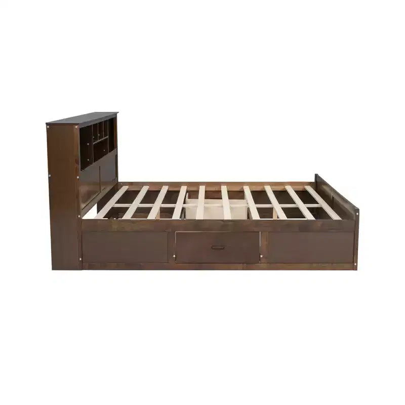 Letto a piattaforma King Size in legno con testiera multi-contenitore, USB e cassetti, facile da montare