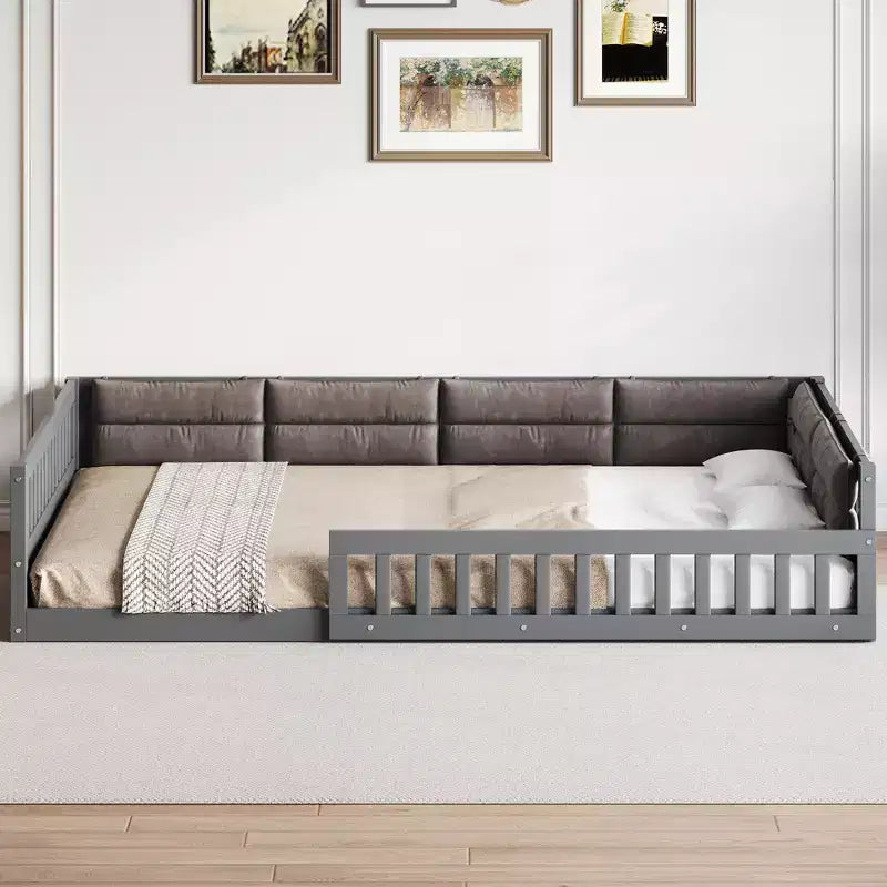 Letto a piattaforma in legno full size?Con spondina, cuscino, facile montaggio