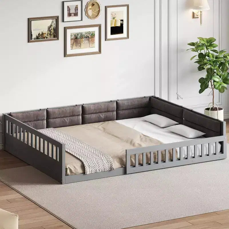 Letto a piattaforma in legno full size?Con spondina, cuscino, facile montaggio