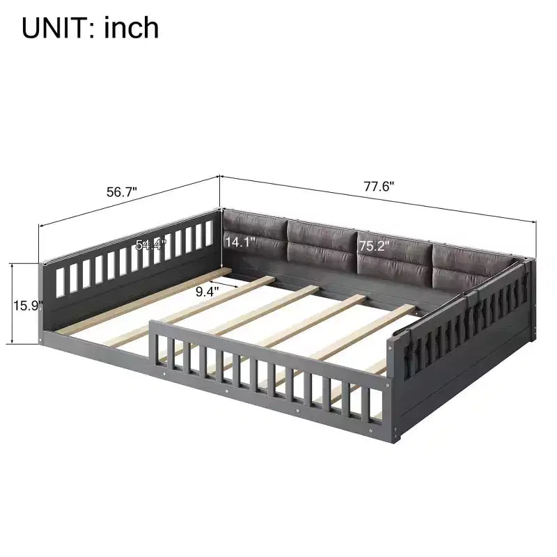 Letto a piattaforma in legno full size?Con spondina, cuscino, facile montaggio