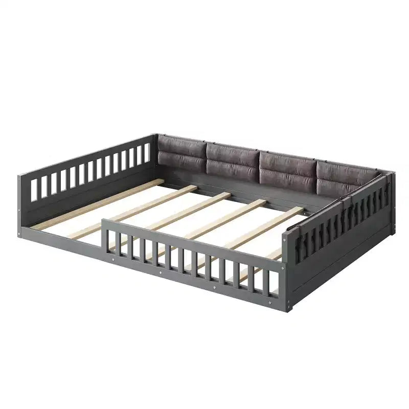 Letto a piattaforma in legno full size?Con spondina, cuscino, facile montaggio