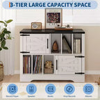 Mobile Contenitore per Vinili Grande, Contiene Oltre 450 Album, Supporto per Giradischi in Legno Stile Fattoria da 99 cm con Ante a Scorrimento, Console Multimediale per Soggiorno