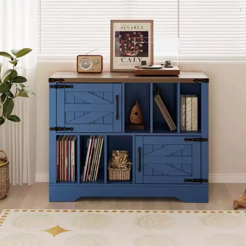 Mobile Contenitore per Vinili Grande, Contiene Oltre 450 Album, Supporto per Giradischi in Legno Stile Fattoria da 99 cm con Ante a Scorrimento, Console Multimediale per Soggiorno