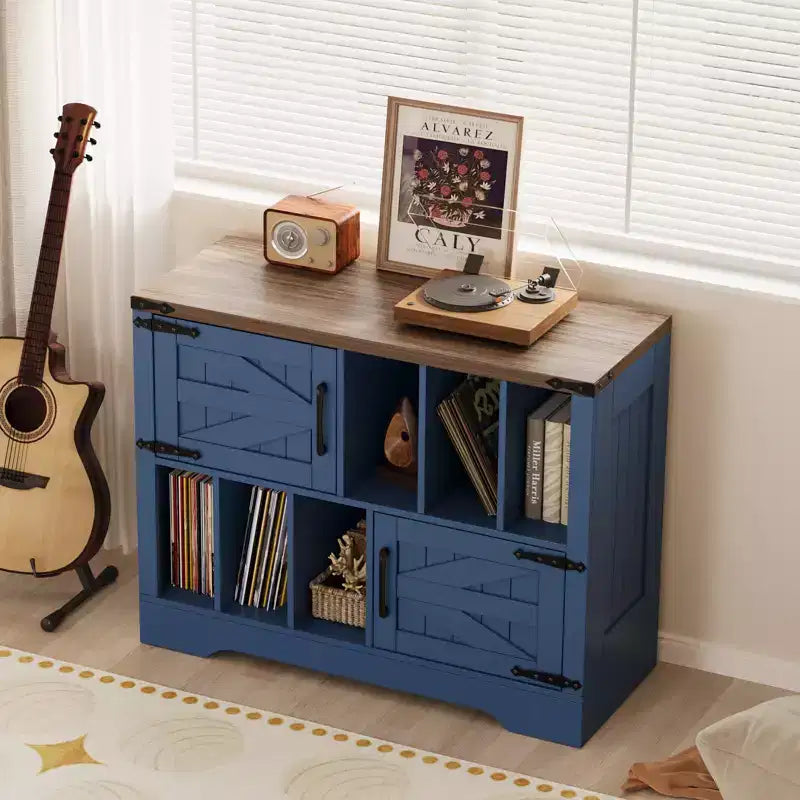 Mobile Contenitore per Vinili Grande, Contiene Oltre 450 Album, Supporto per Giradischi in Legno Stile Fattoria da 99 cm con Ante a Scorrimento, Console Multimediale per Soggiorno