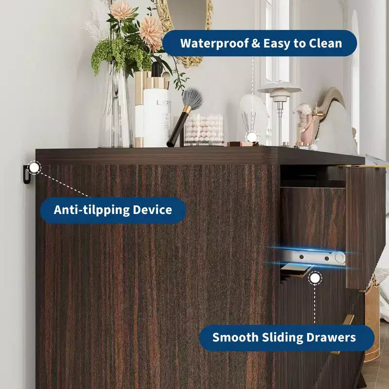 Cassettiera a 8 cassetti scanalata per camera da letto, cassettiera moderna larga 54 pollici - mobile contenitore in legno per la casa