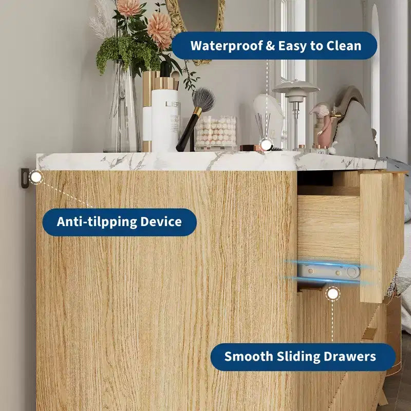 Cassettiera a 8 cassetti scanalata per camera da letto, cassettiera moderna larga 54 pollici - mobile contenitore in legno per la casa