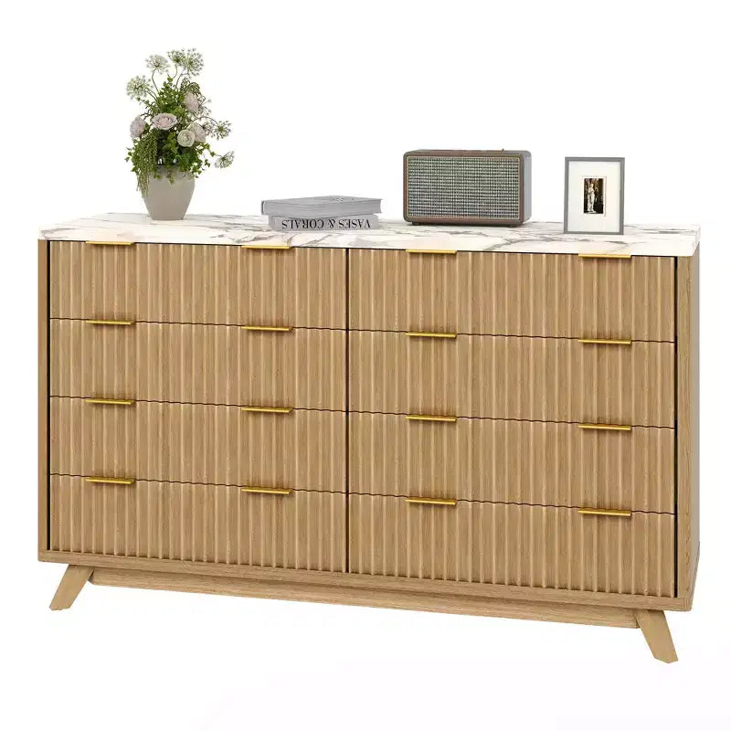 Cassettiera a 8 cassetti scanalata per camera da letto, cassettiera moderna larga 54 pollici - mobile contenitore in legno per la casa