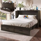 Letto a piattaforma pieghevole Queen Size con stazione di ricarica, cassetto portaoggetti, facile da montare