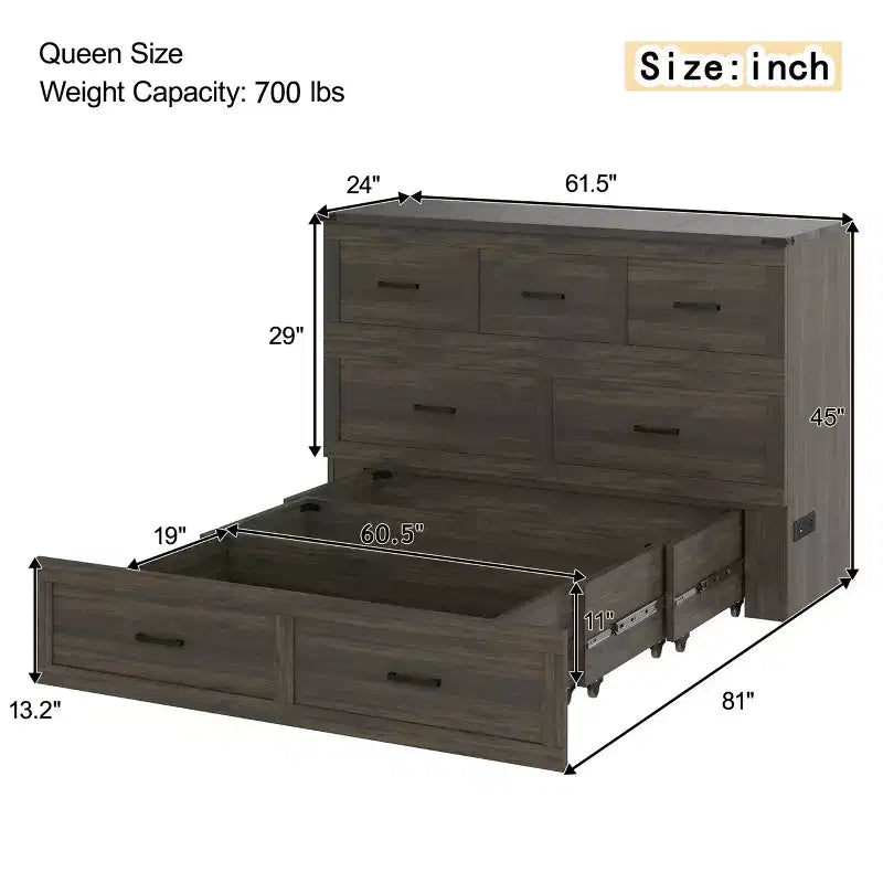 Letto a piattaforma pieghevole Queen Size con stazione di ricarica, cassetto portaoggetti, facile da montare