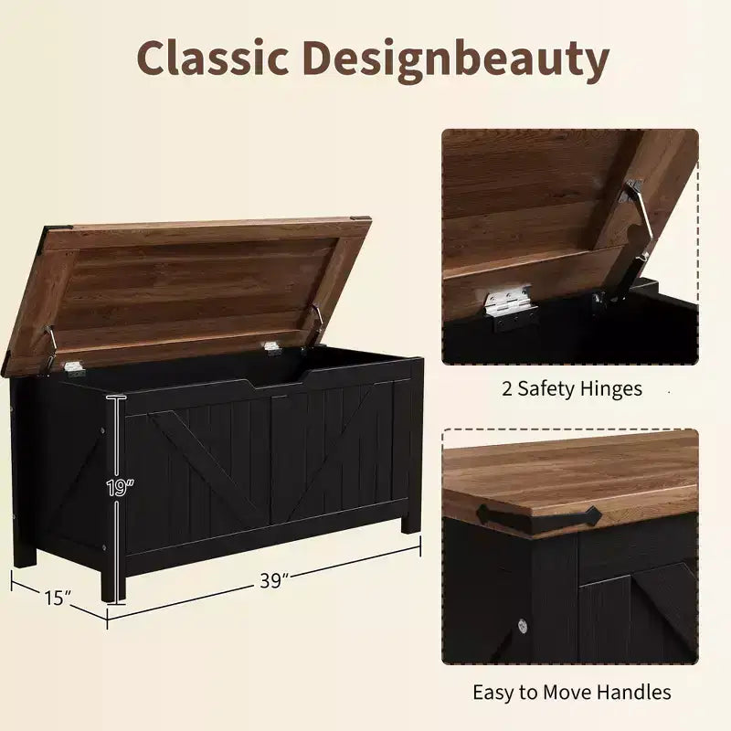 Panca Contenitore dal Design Rustico - Cassapanca con 2 Cerniere di Sicurezza, 40 x 100 x 48 cm, Ideale per Ingresso, Camera da Letto e Soggiorno