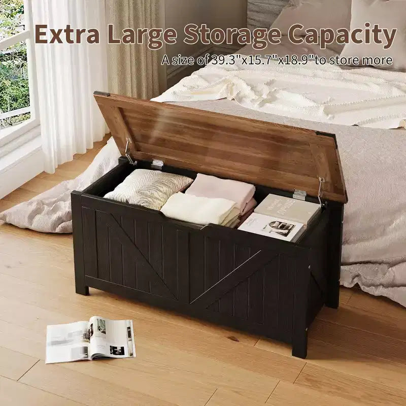 Panca Contenitore dal Design Rustico - Cassapanca con 2 Cerniere di Sicurezza, 40 x 100 x 48 cm, Ideale per Ingresso, Camera da Letto e Soggiorno
