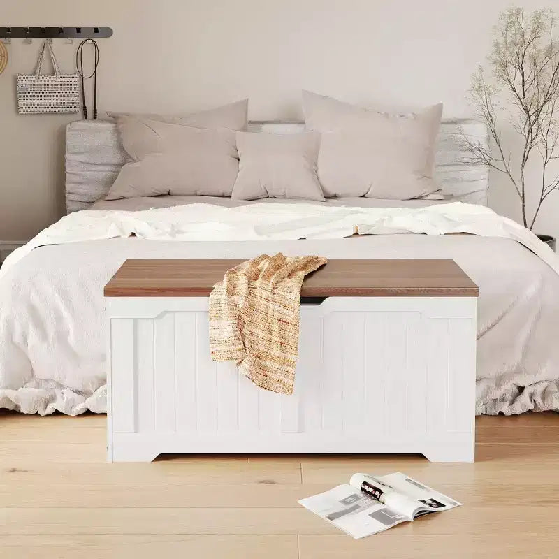 Panca Contenitore dal Design Rustico - Cassapanca con 2 Cerniere di Sicurezza, 40 x 100 x 48 cm, Ideale per Ingresso, Camera da Letto e Soggiorno